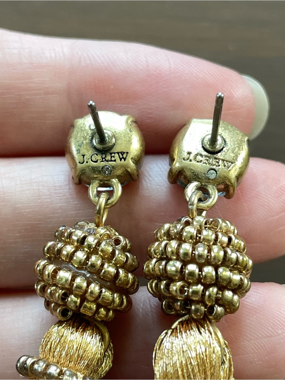 J Crew Gold Tone Beaded Tassel Earrings - Picture 3 of 3
